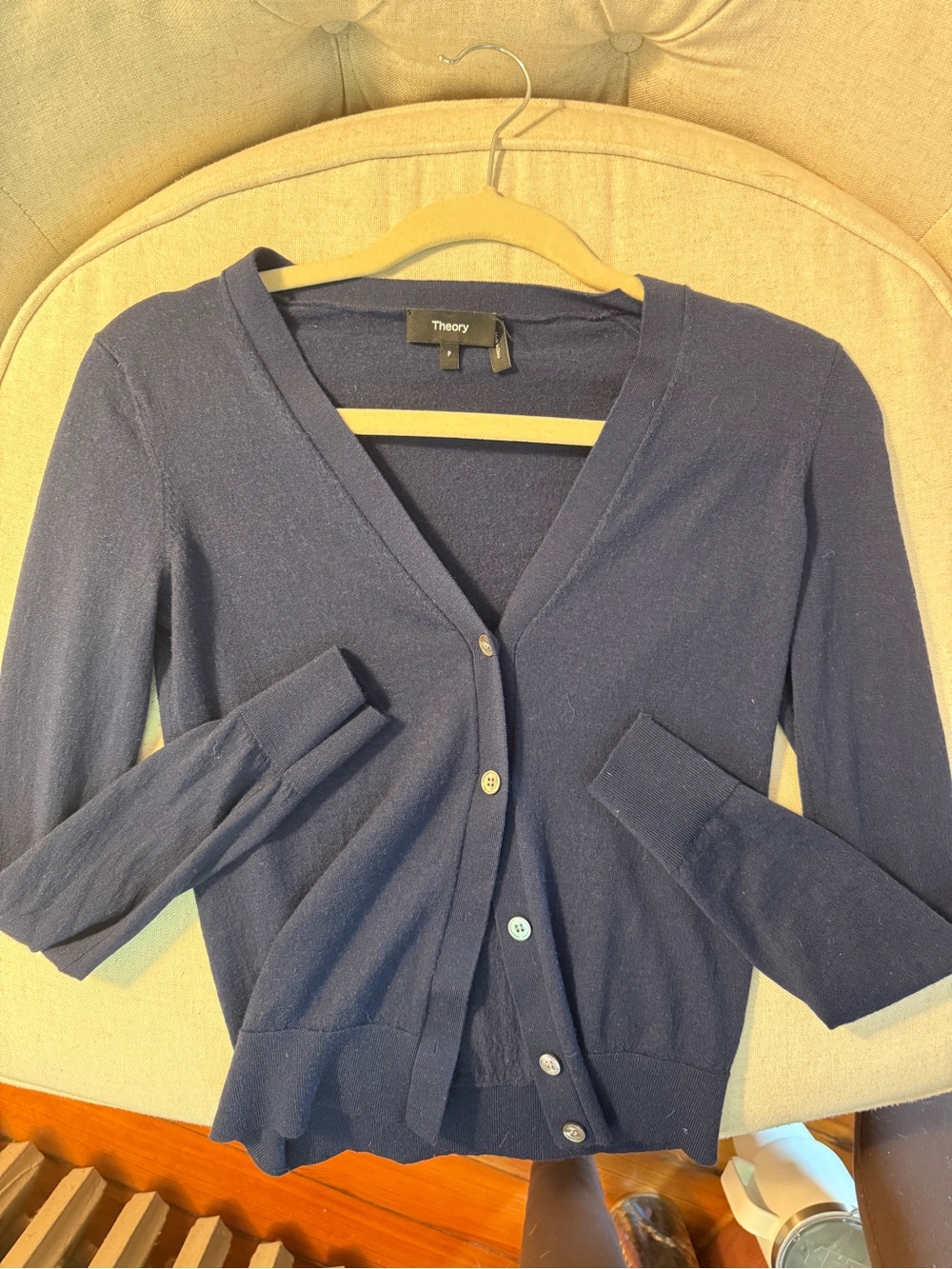 Theory Navy V-Neck Button-Front Cardigan